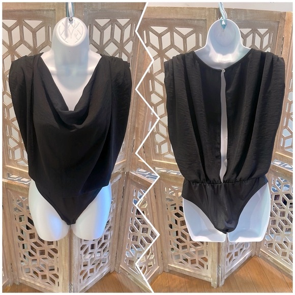 She + Sky Tops - NWT She + Sky Lyndon BodySuit Black Sleeveless Drape Neck Size L
